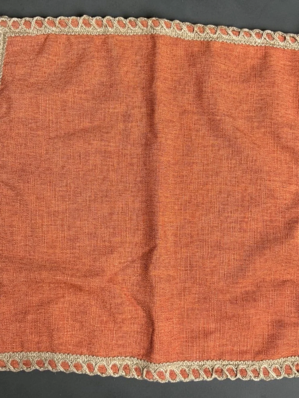 Phantoscope Orange Farmhouse Pillow Cover Linen Burlap Trim 18x18 NWOT